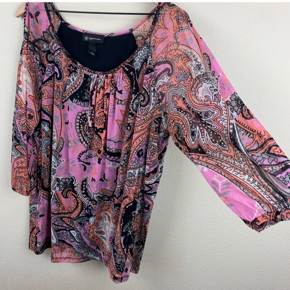 INC international concepts pink black paisley beaded cold shoulder blouse 1X - Picture 2 of 7